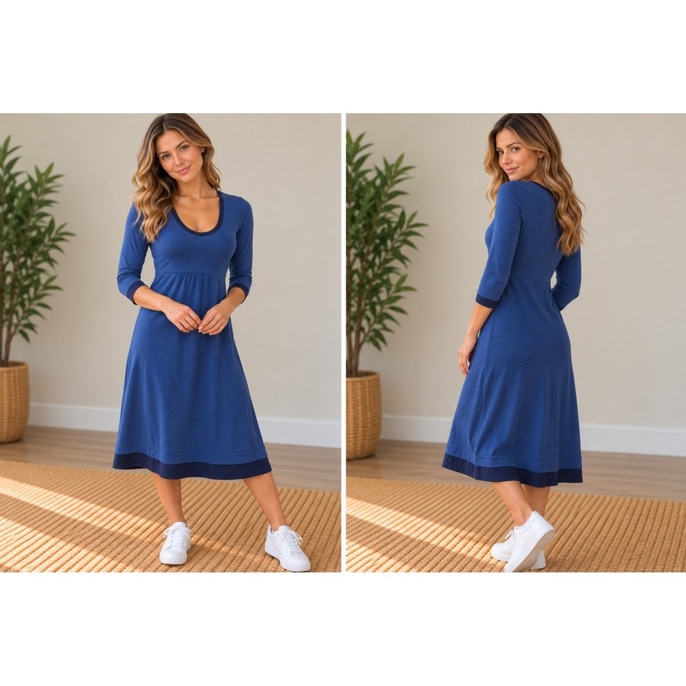 Boden Blue Long Sleeve Scoop Neck Jersey Midi Dress_A75